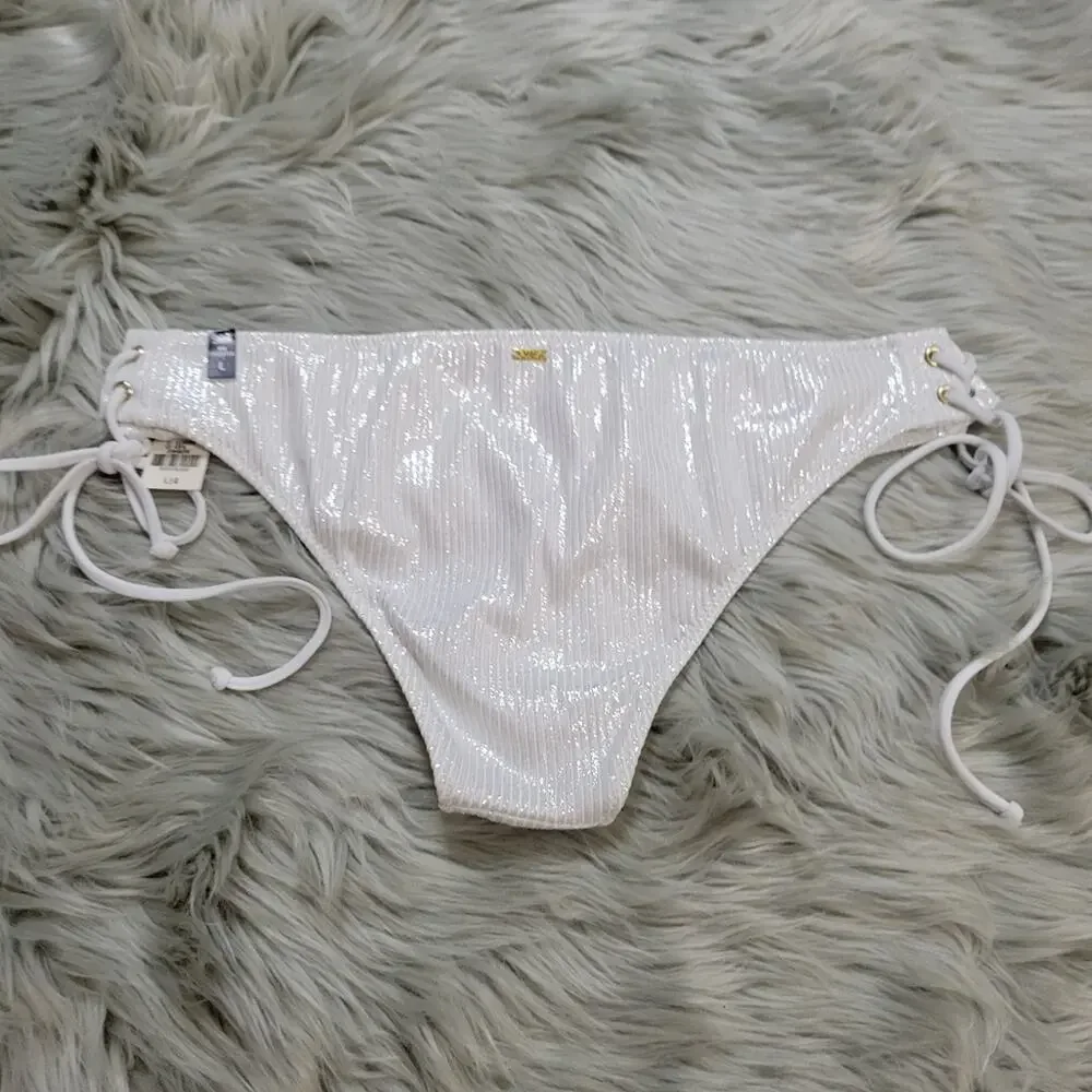 PINK Victoria's Secret NWT Women's Swim Mini Cheekster White Shimmer Size L - Picture 4 of 6